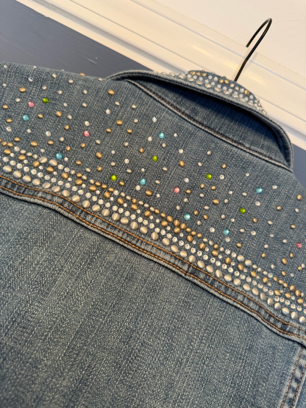 Idyllwind Studded Washed Blue Denim Jacket with Multicolor Gems - Picture 6 of 6
